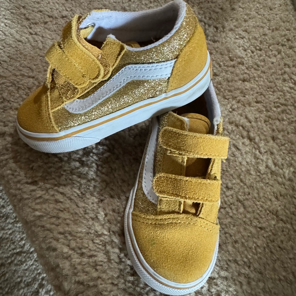 Kids Mustard Yellow Glitter Vans